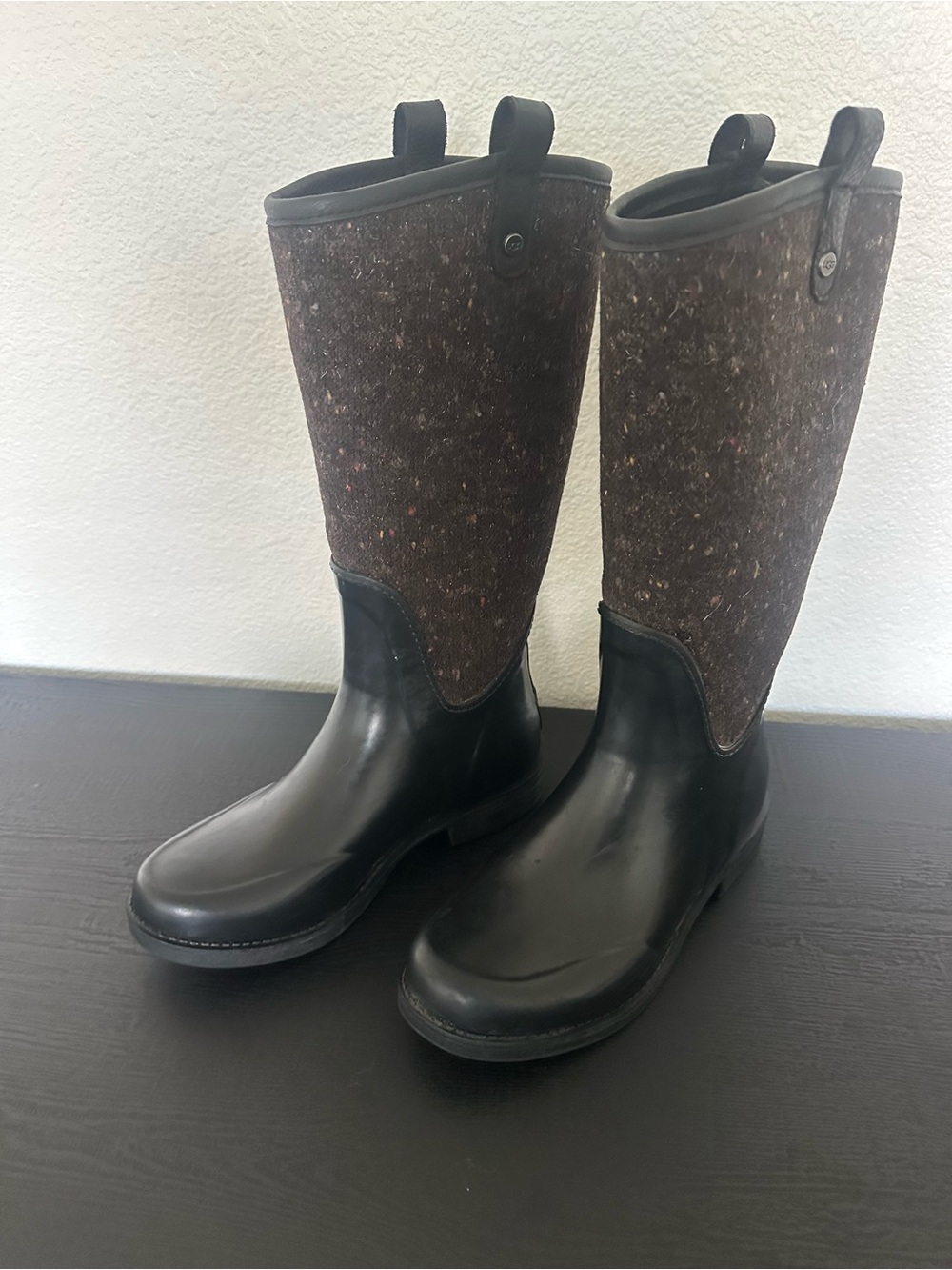 UGG Women's Black and Brown Tall Rain Boots